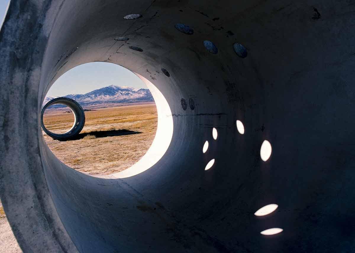 A view through Holt's Sun Tunnels.