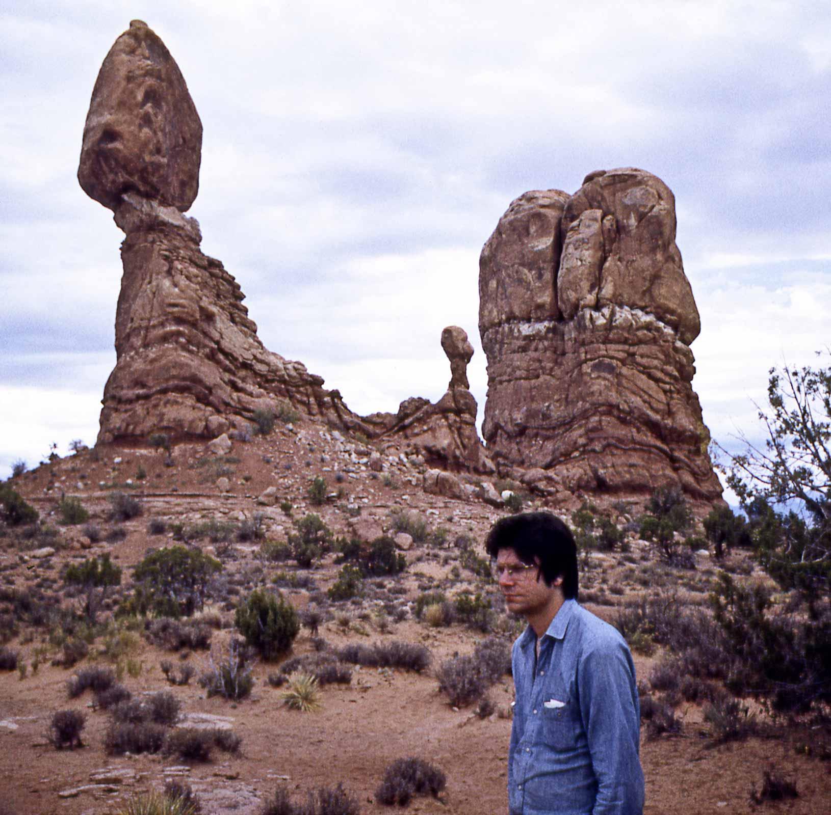 Robert Smithson at Balanced Rock, Arches National Park, Utah