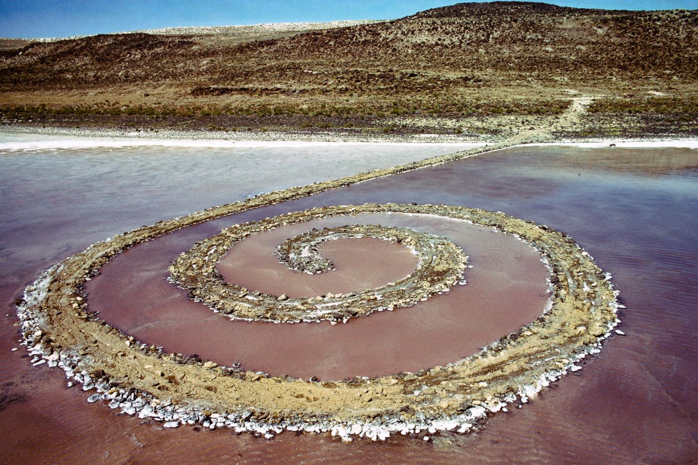 Aerial photo of the Spiral Jetty.