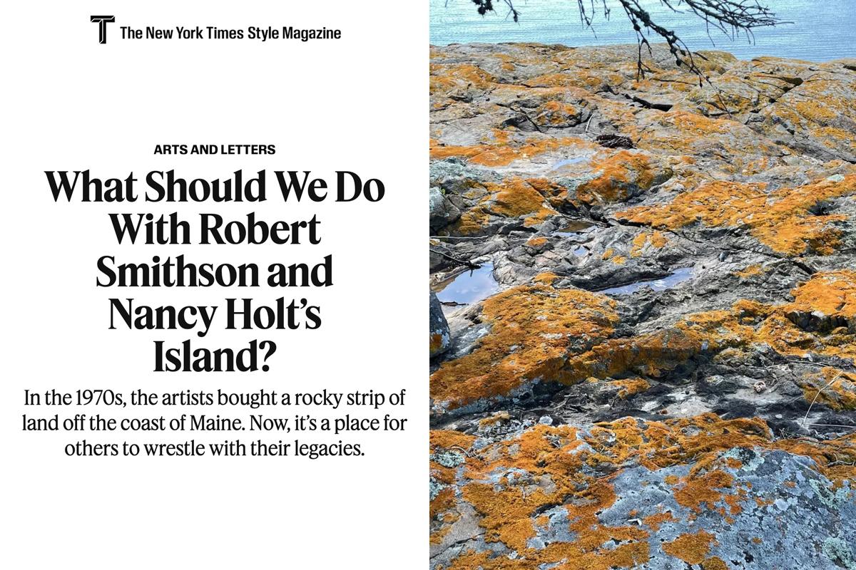 screenshot of an article in T Magazine about an island in maine, with an image of the island on the right and text on the left