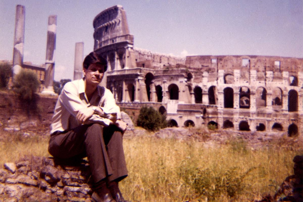 Smithson in Rome seated near the colliseum
