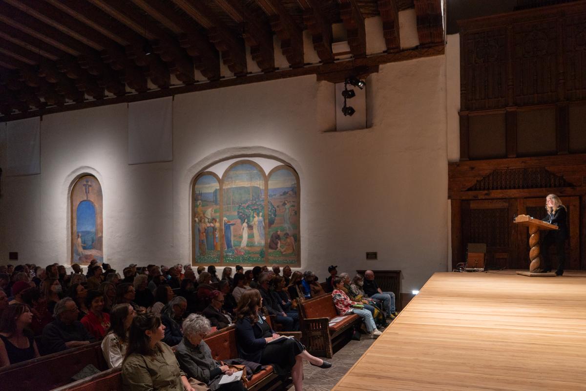 Rebecca Solnit at the 2023 Holt/Smithson Foundation Annual Lecture at the New Mexico Museum of Art