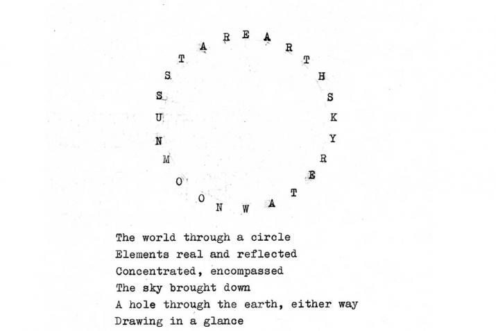 text in a circle above text in horizontal lines