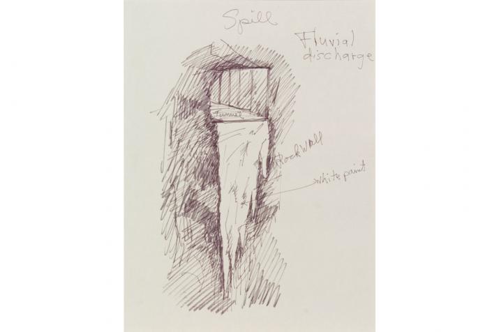 drawing by Robert Smithson of a mine shaft