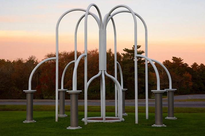 Nancy Holt's sculpture called Spinwinder at sunset