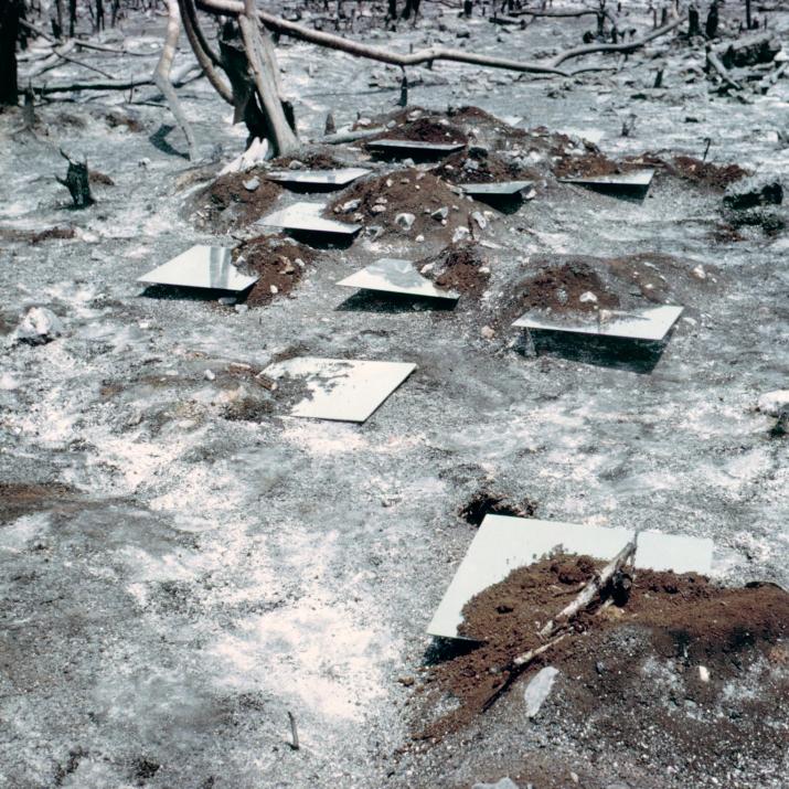 square mirrors in dry earth