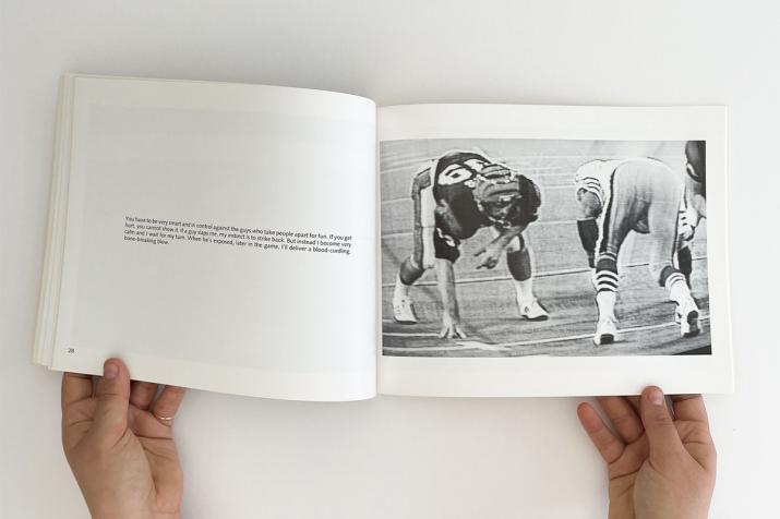 An artist book depicting images of football paired with text