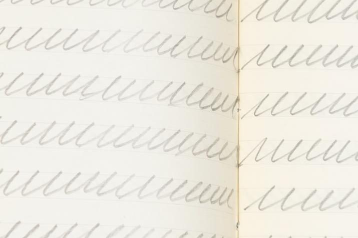 a book filled with simple looping graphite lines