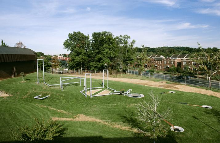 a network of pipes channeling water in a park