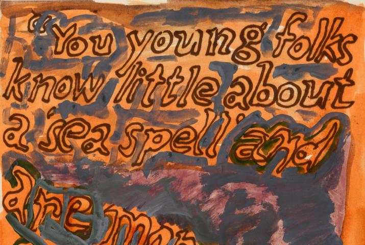 detail of an orange gouache language work