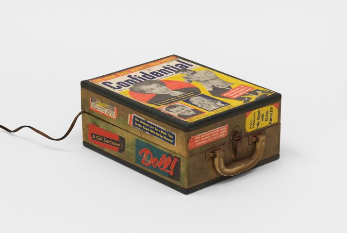 a box holding record player