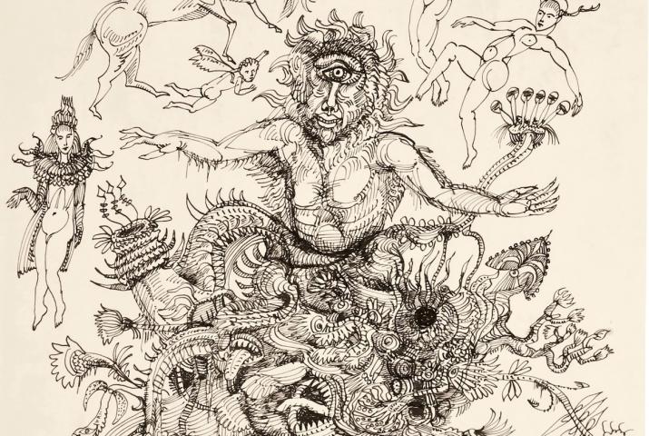 a detail on an ink on paper drawing