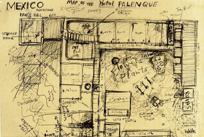 hand drawn floor plan of a hotel