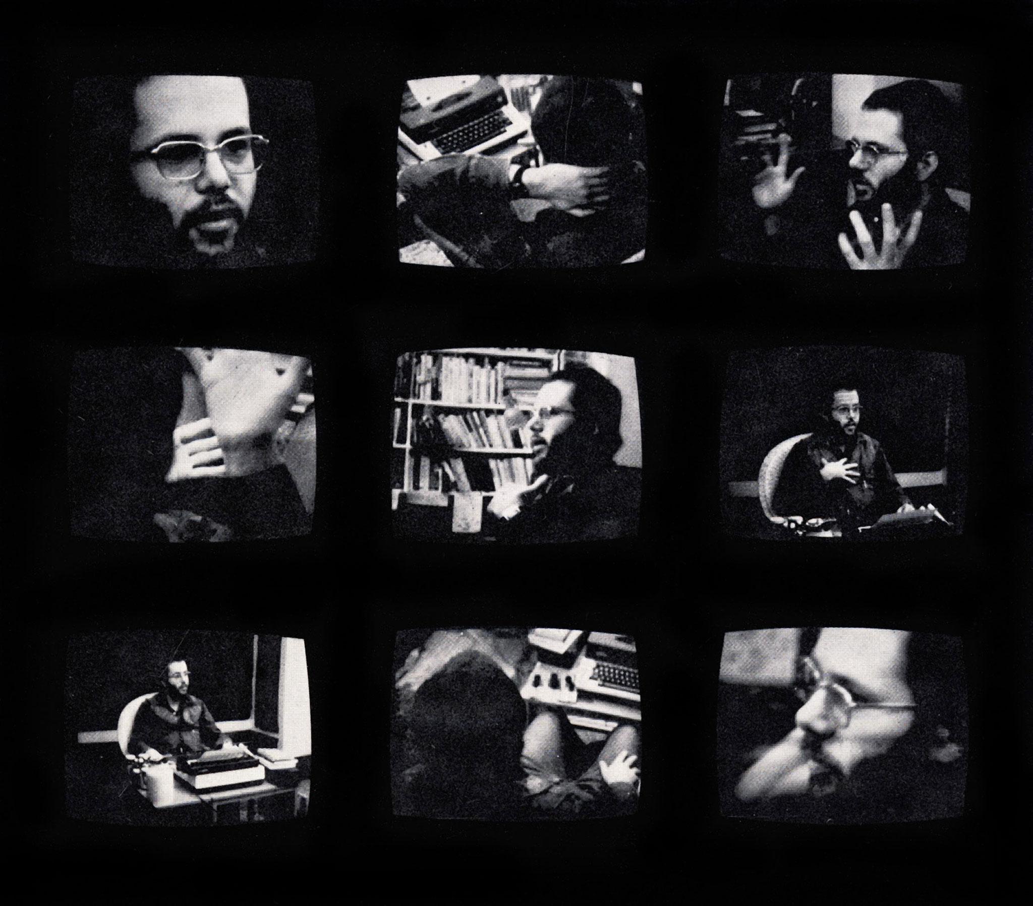 A series of nine black and white images arranged in a grid.