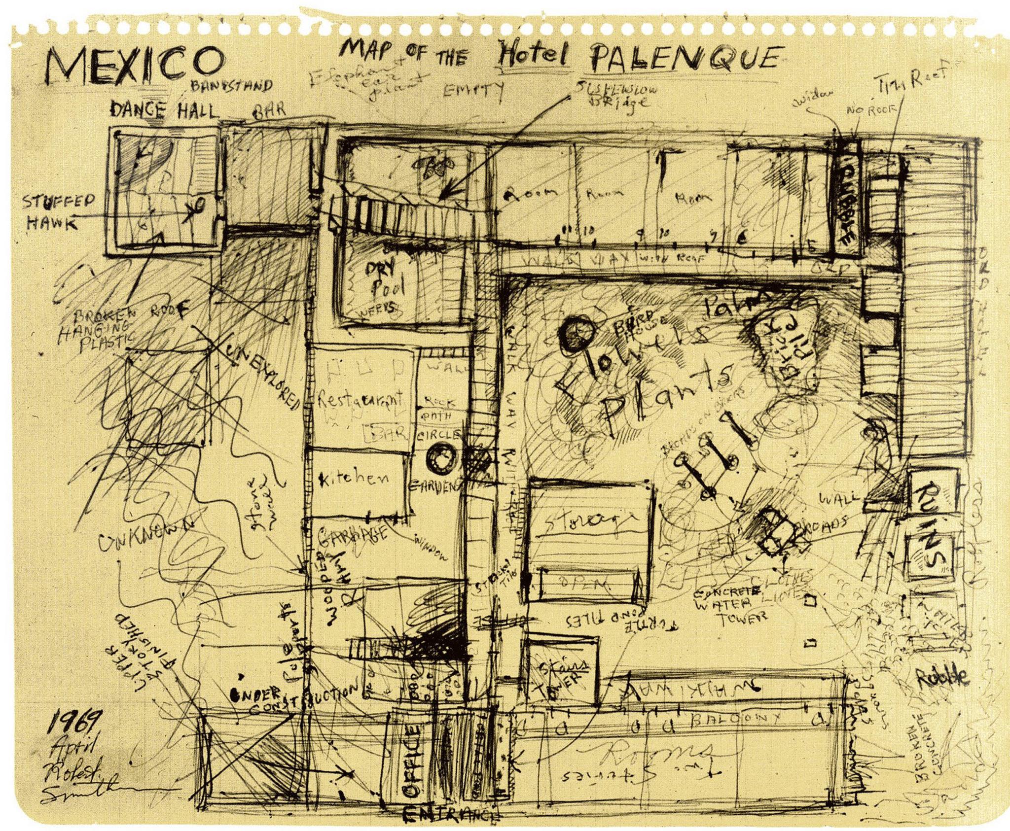 hand-drawn map of a hotel in Palenque, Mexico