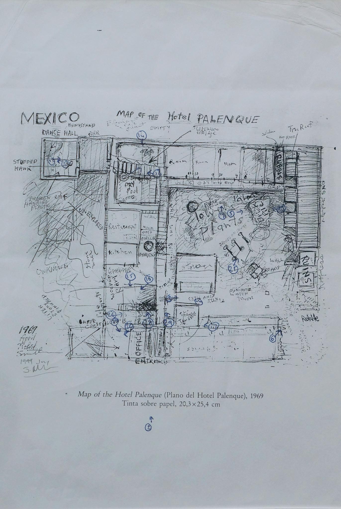 a hand-drawn map on paper of a hotel in palenque mexico