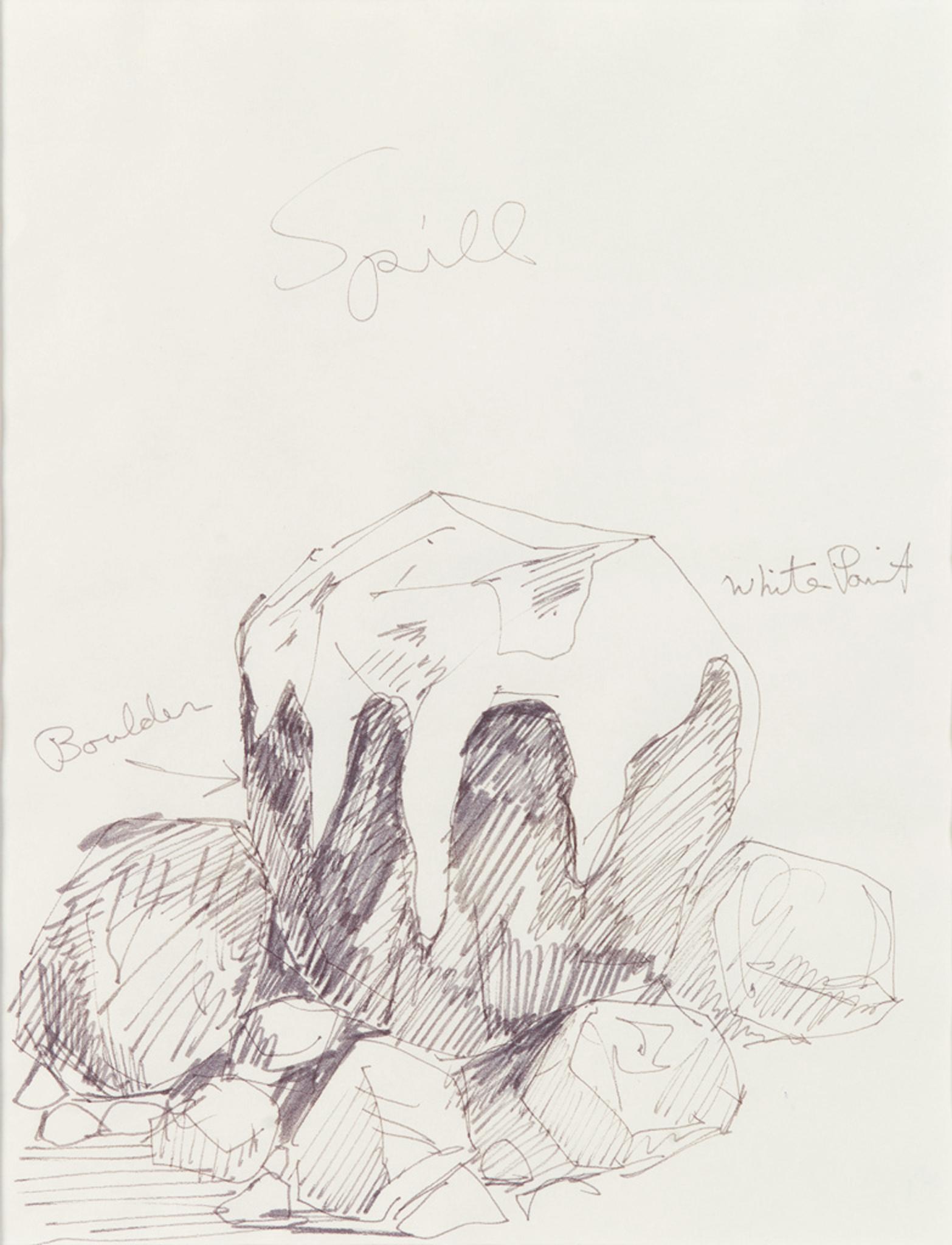 drawing of a large boulder covered in white paint