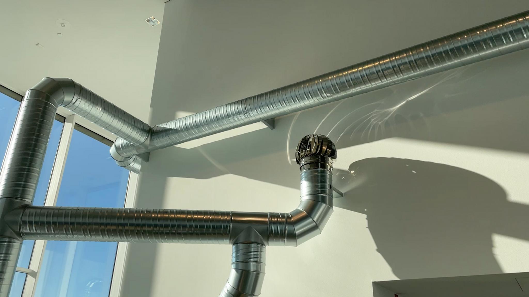 Nancy Holt's Ventilation System with a spinning turbine at Bildmuseet