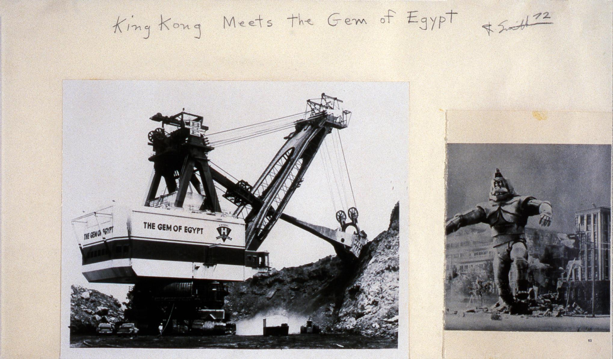 a collage of a mining crane and king kong