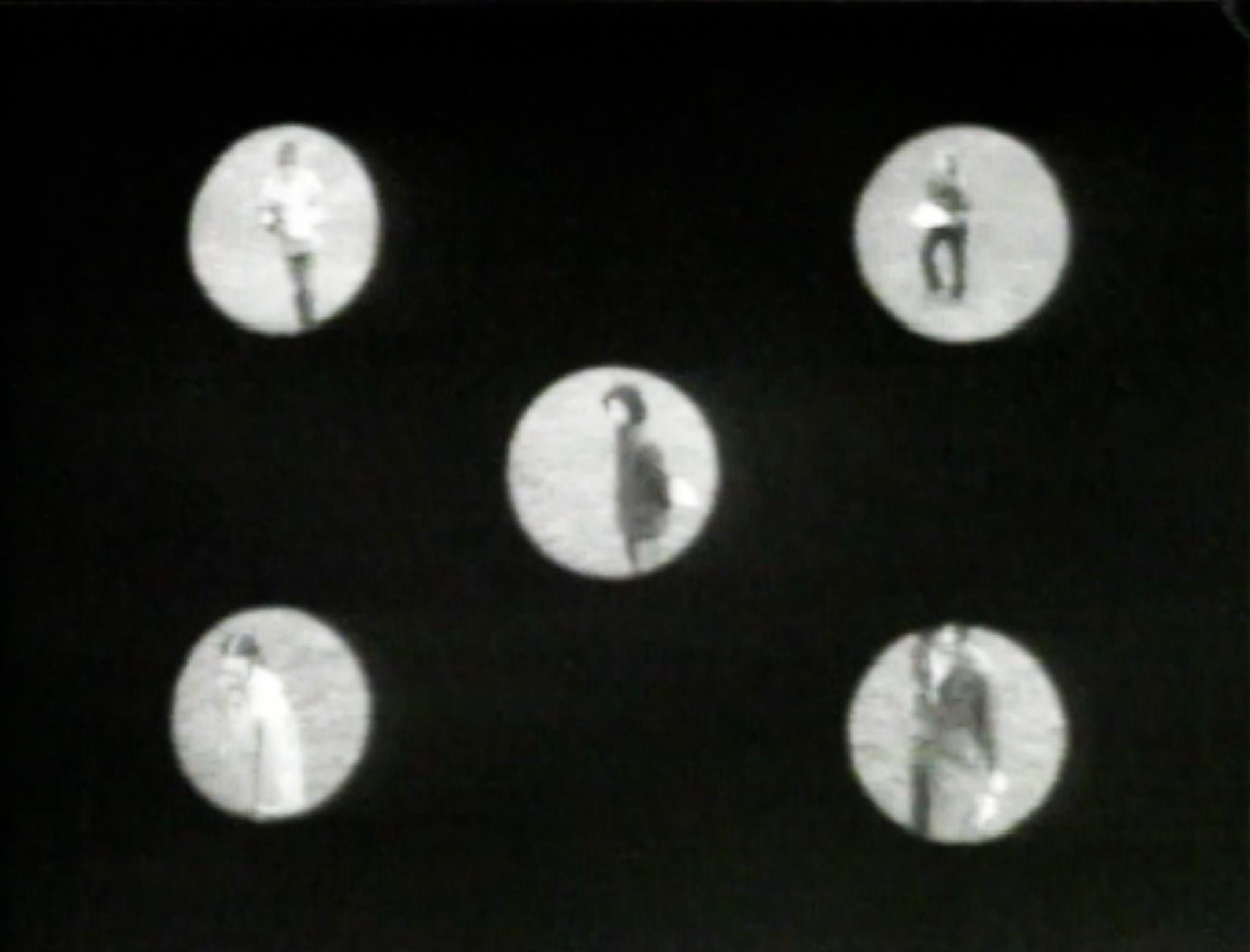 five circles in a black field showing people standing inside of the circle