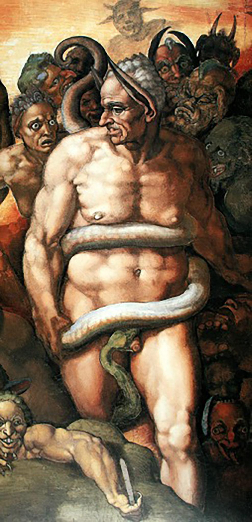 a detail of the last judgement by Michelangelo