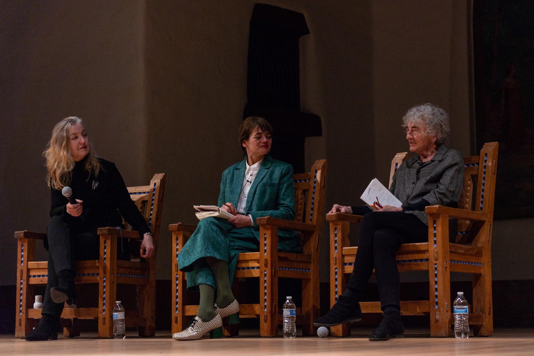 Rebecca Solnit, Lisa Le Feuvre, and Lucy Lippard in conversation at the 2023 Holt/Smithson Foundation Annual Lecture at the New Mexico Museum of Art