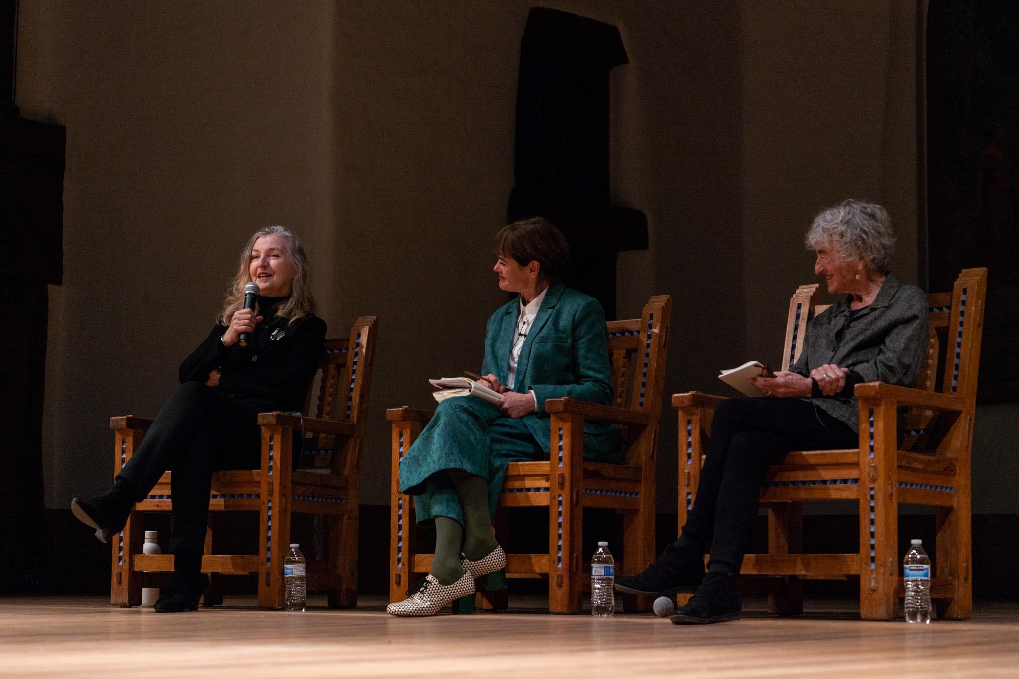Rebecca Solnit, Lisa Le Feuvre, and Lucy Lippard in conversation at the 2023 Holt/Smithson Foundation Annual Lecture at the New Mexico Museum of Art