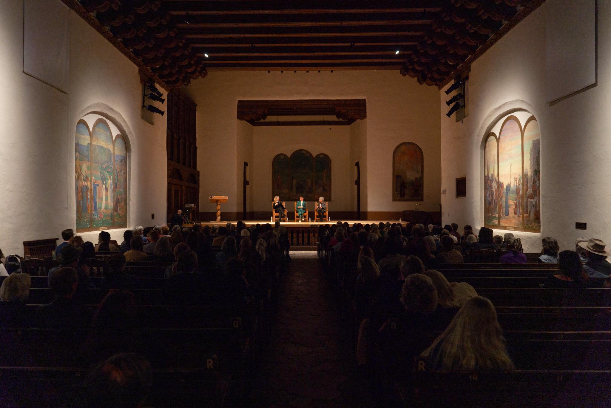 Rebecca Solnit, Lisa Le Feuvre, and Lucy Lippard in conversation at the 2023 Holt/Smithson Foundation Annual Lecture at the New Mexico Museum of Art 