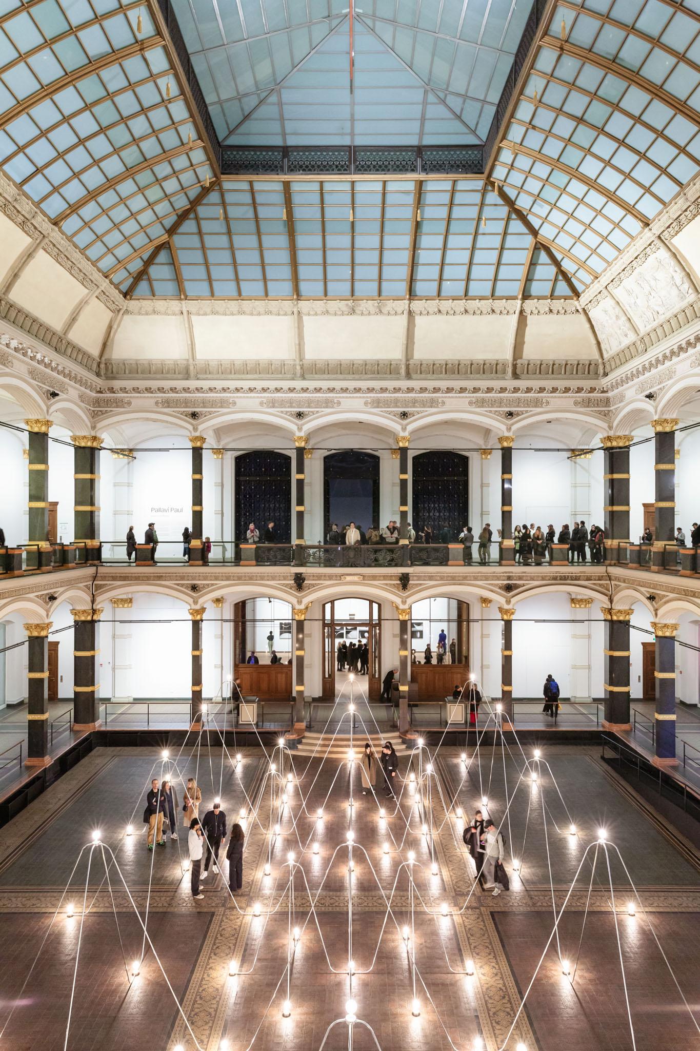 Nancy Holt's Electrical System made of conduit and lightbulbs installed in Gropius Bau
