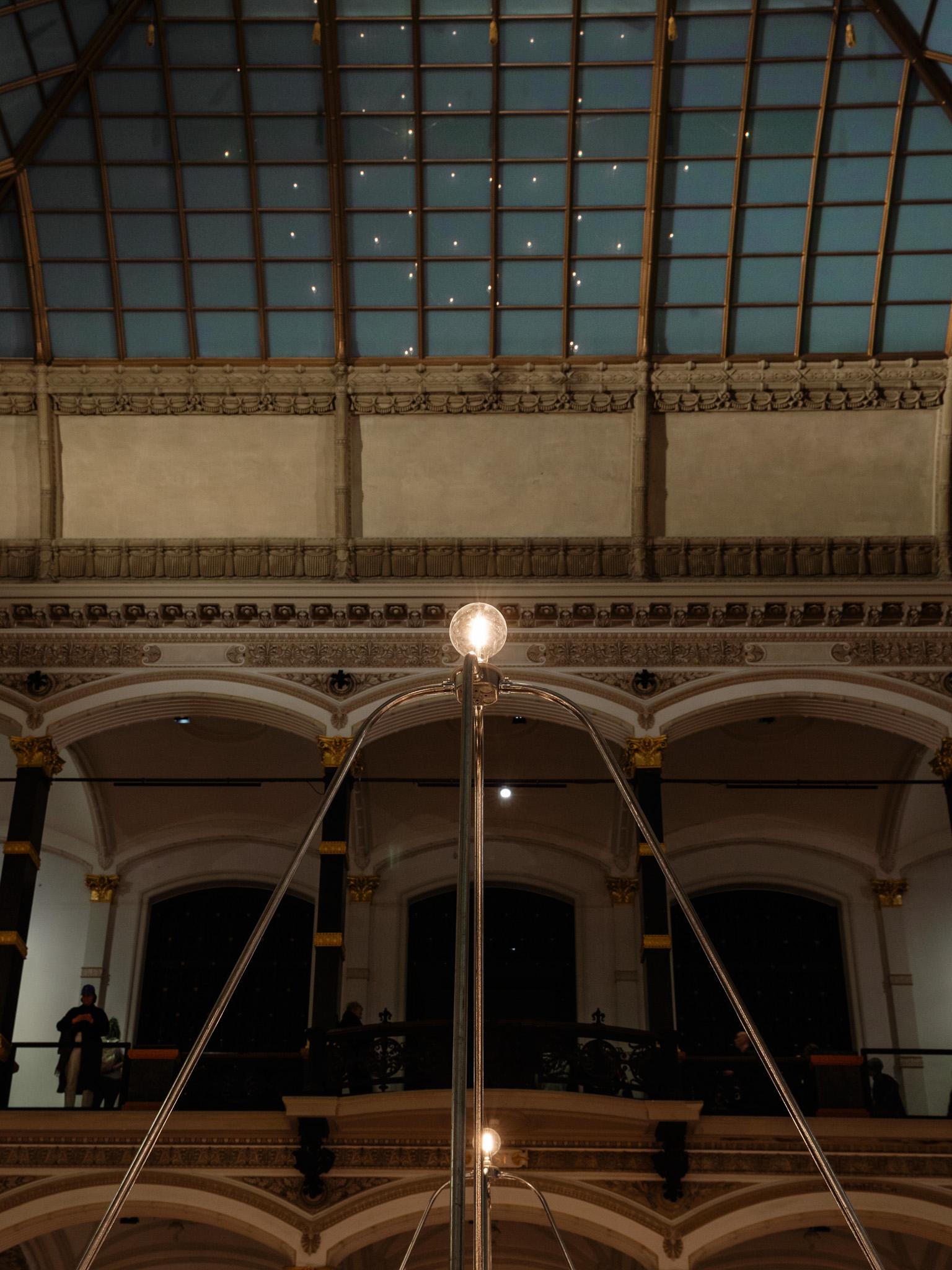 Nancy Holt's Electrical System made of conduit and lightbulbs installed in Gropius Bau