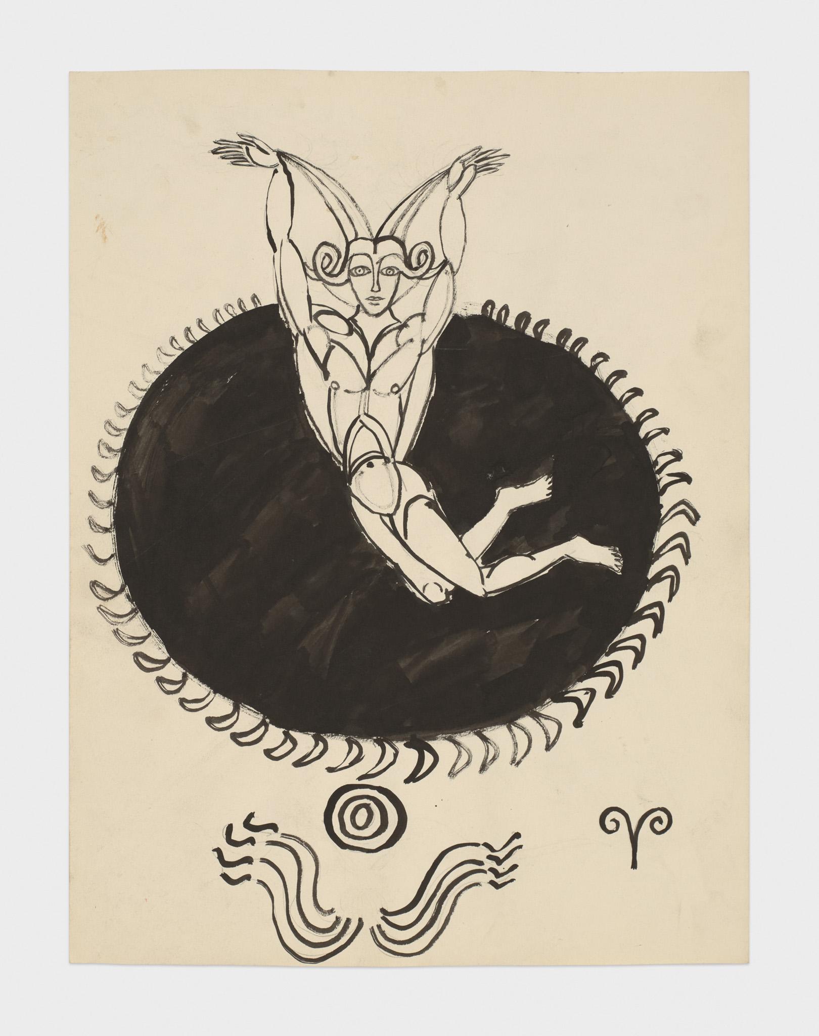 Ink drawing of the astrological signs by Robert Smithson