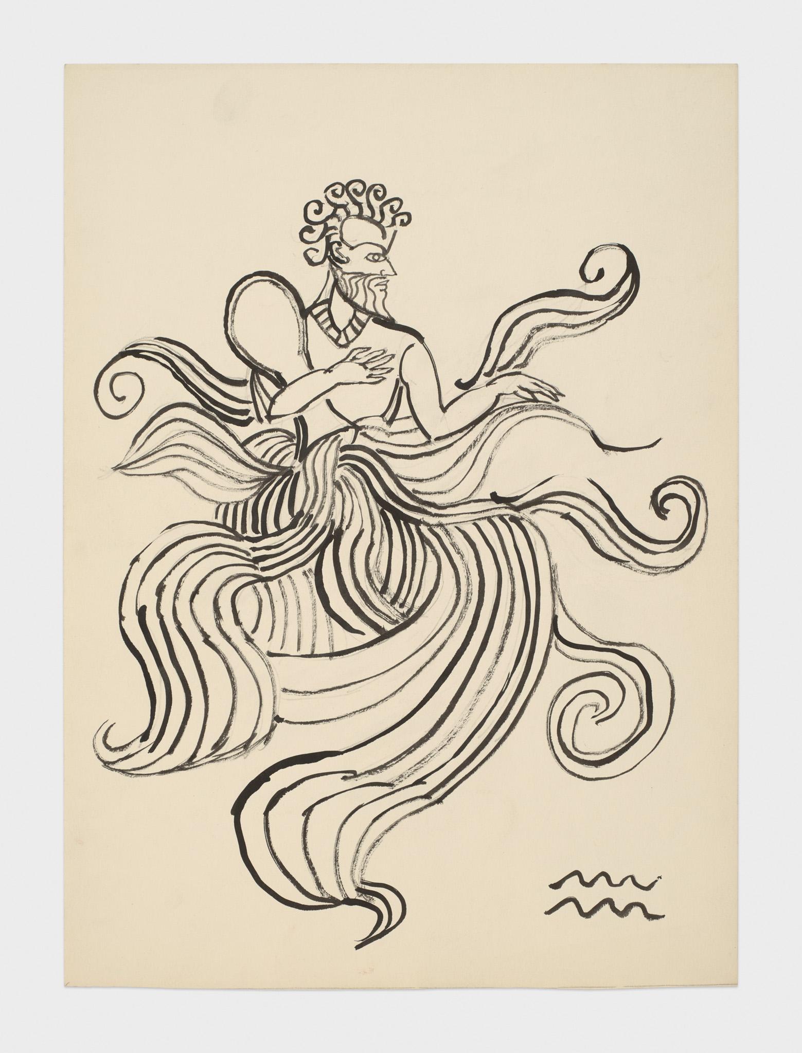 Ink drawing of the astrological signs by Robert Smithson