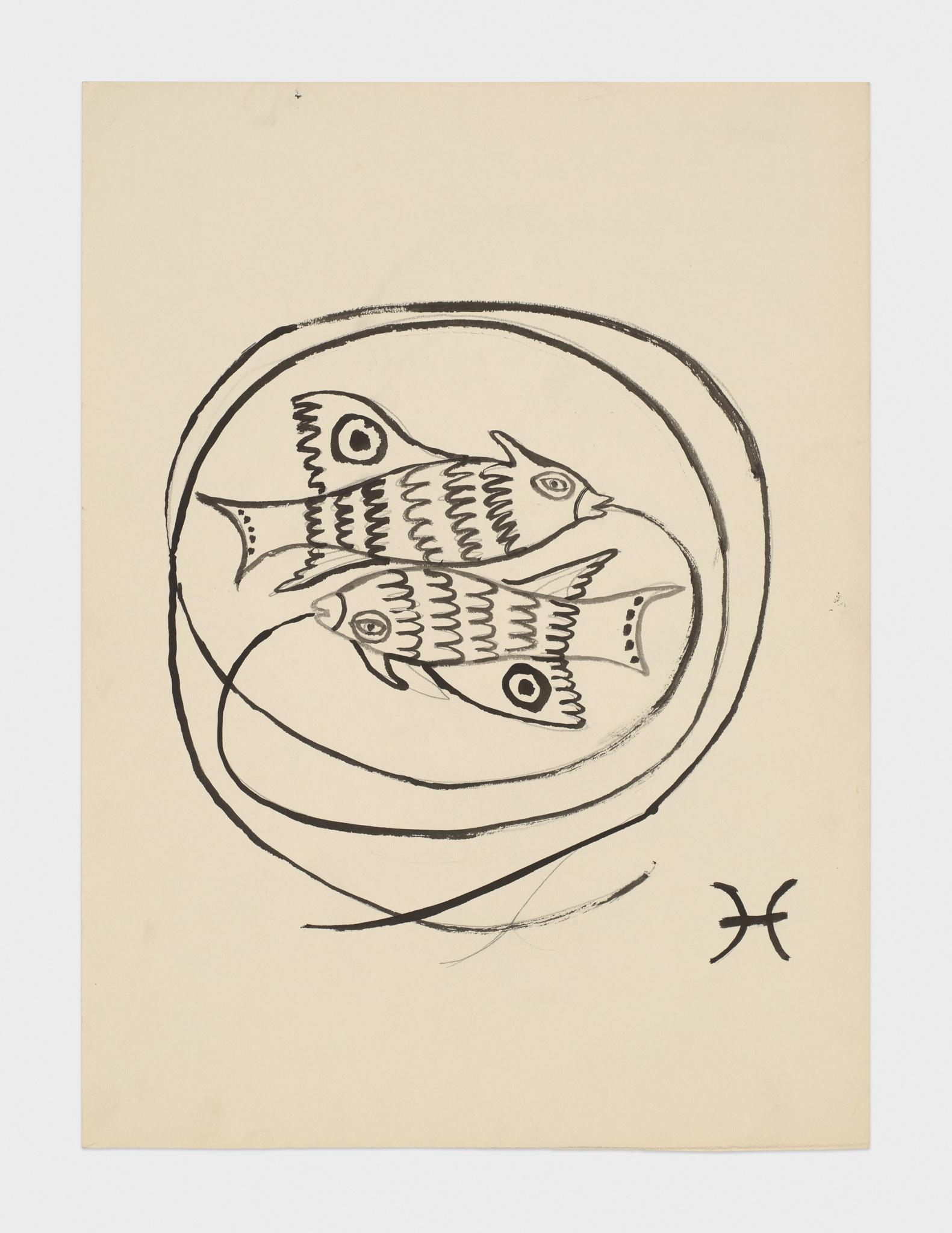 Ink drawing of the astrological signs by Robert Smithson