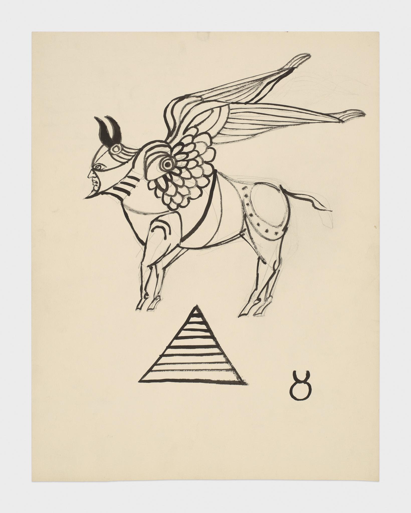 Ink drawing of the astrological signs by Robert Smithson