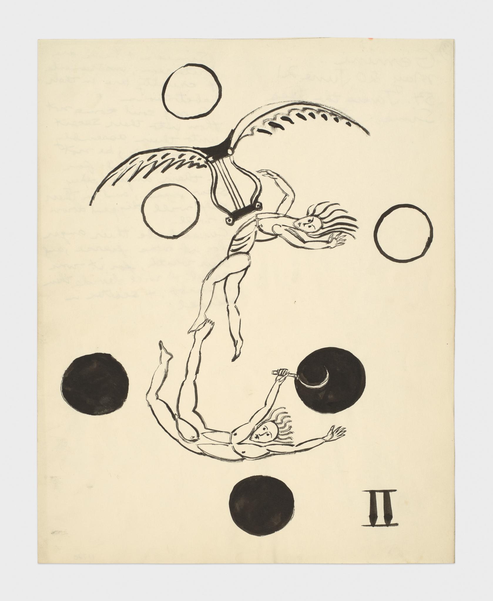 Ink drawing of the astrological signs by Robert Smithson