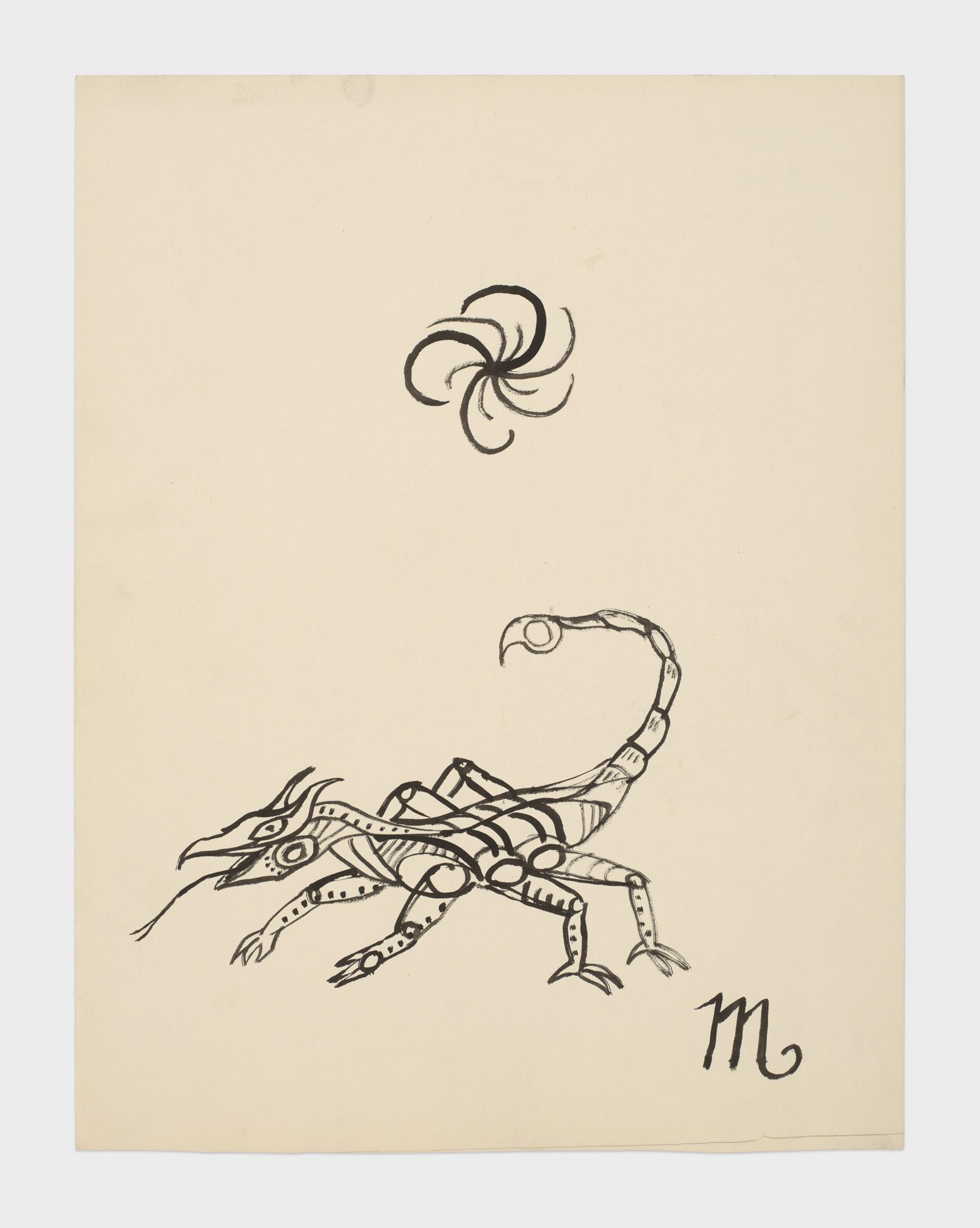 Ink drawing of the astrological signs by Robert Smithson