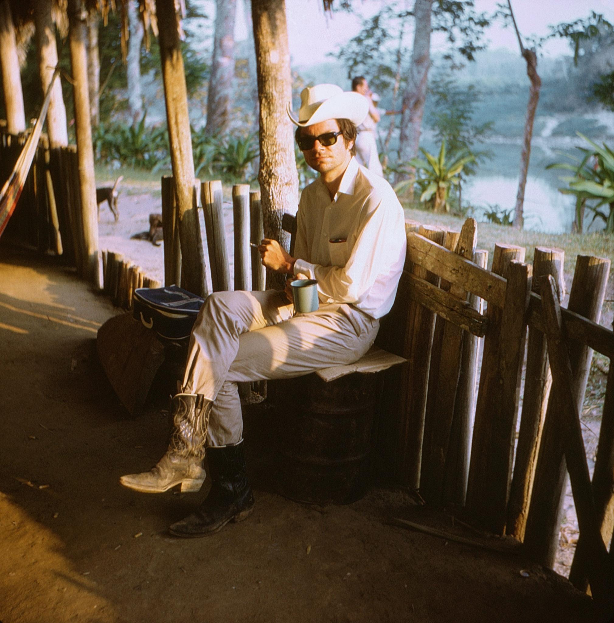 Robert Smithson smoking a cigarette in Palenque Mexico