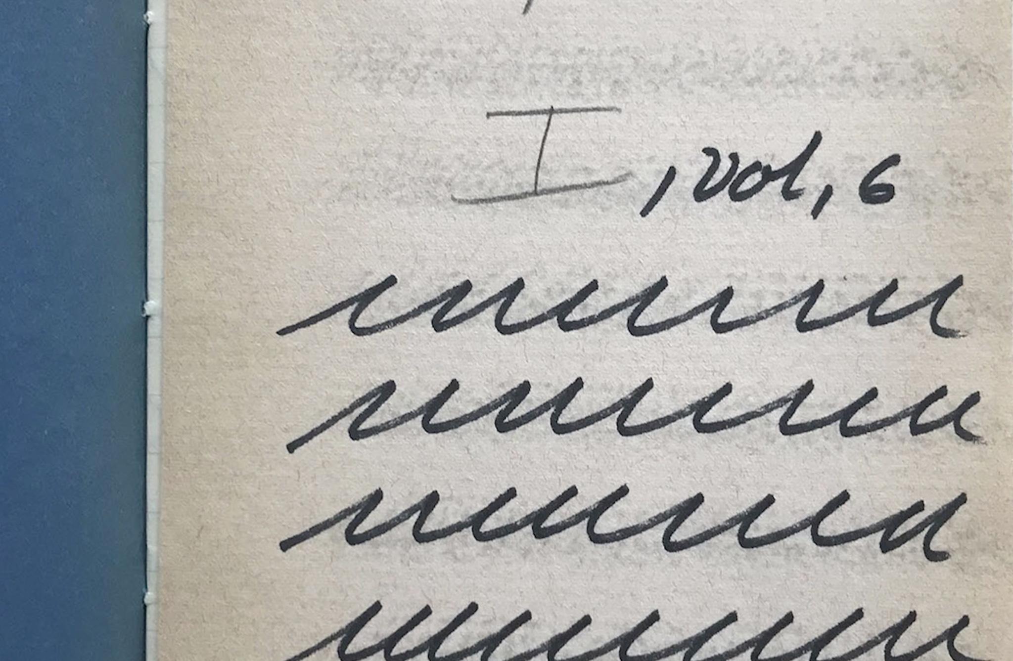 a book filled with simple looping graphite lines