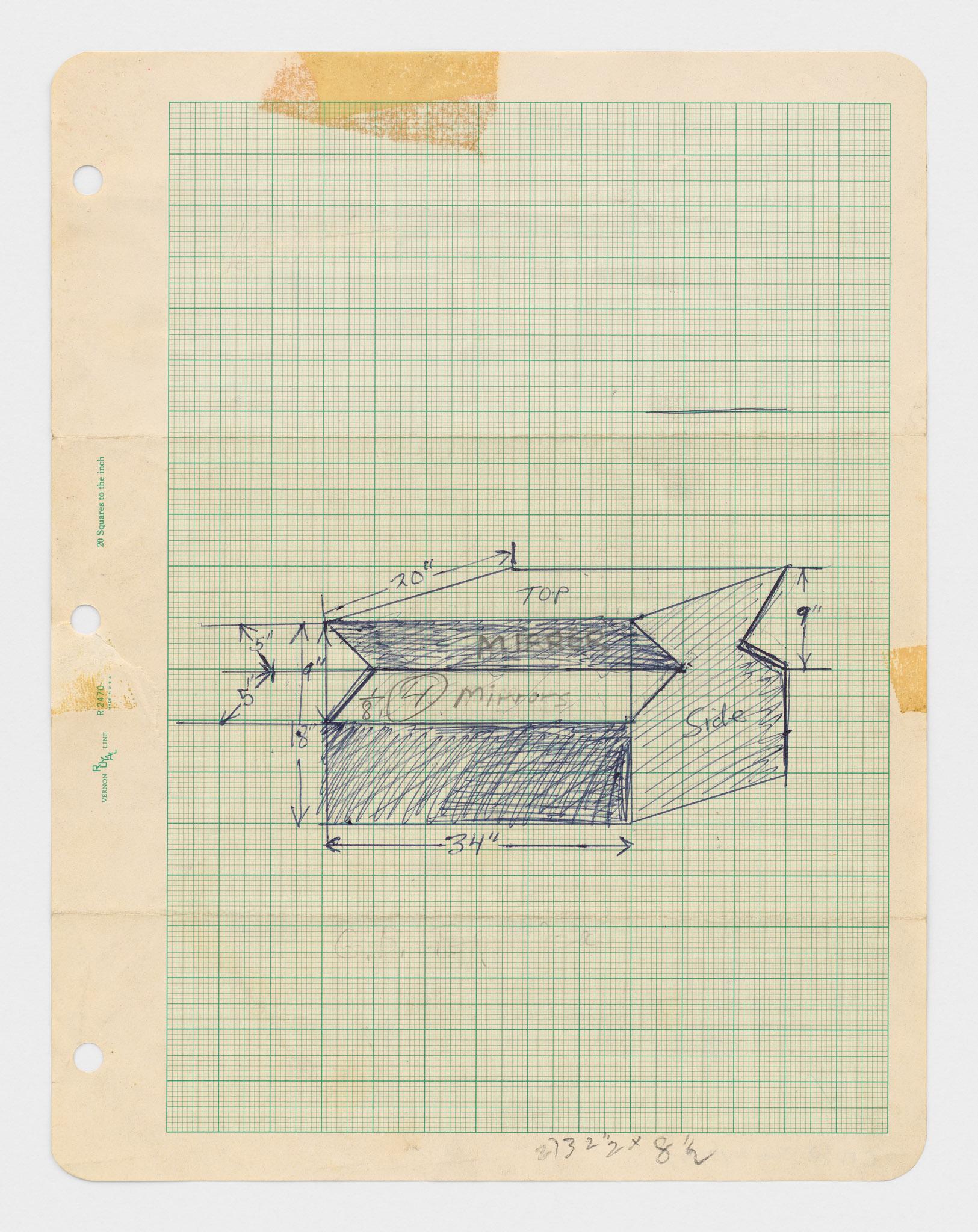 drawing depicting an angular table with mirrored sides