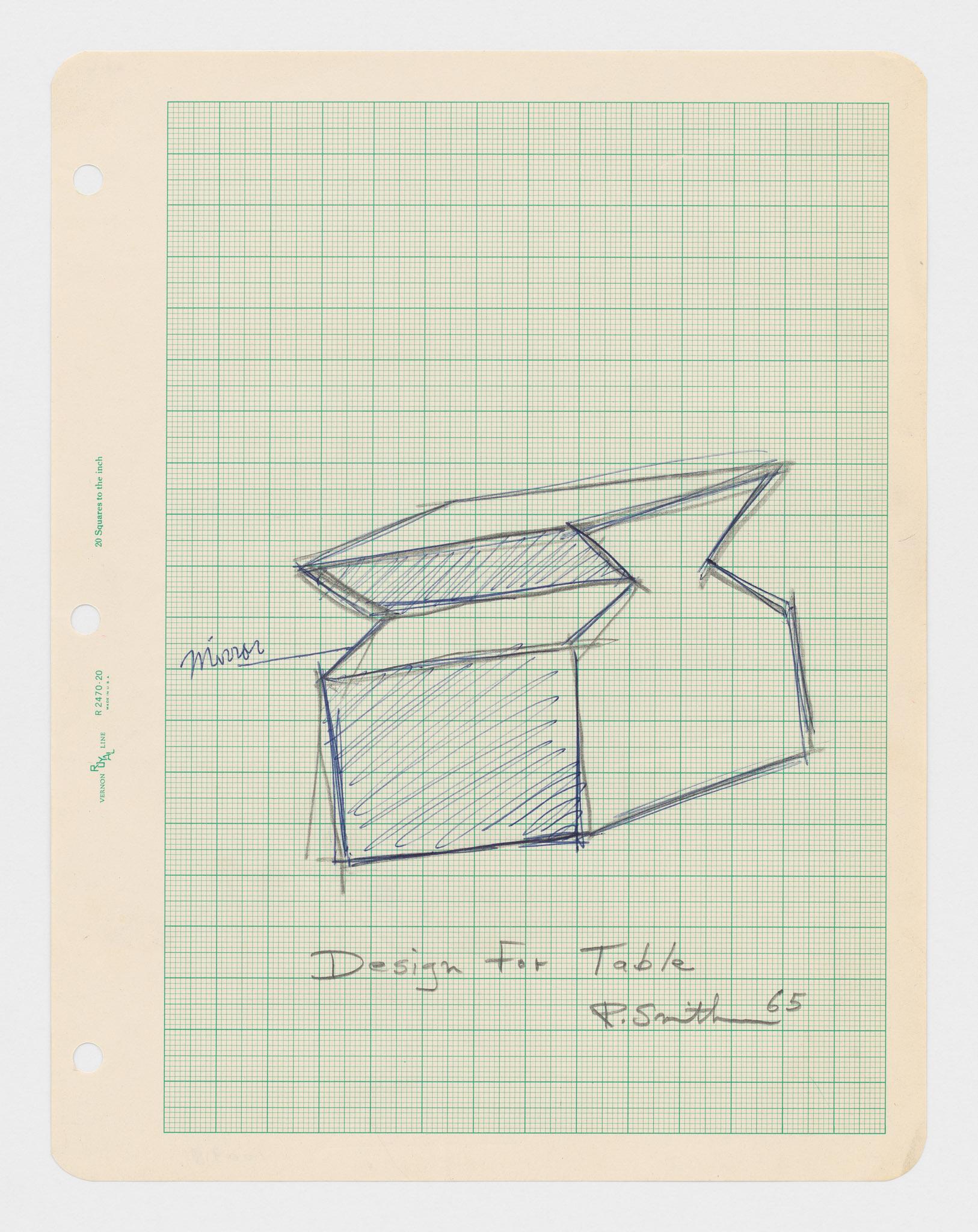 drawing depicting an angular table with mirrored sides