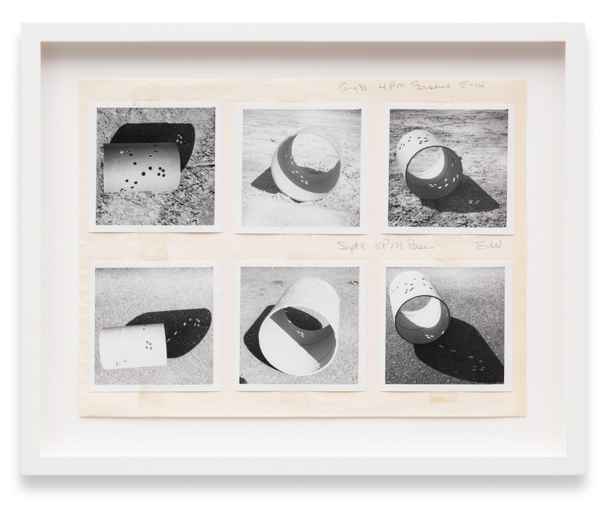a collage of images of a cardboard tube viewed from different angles assembled on paper with graphite notations