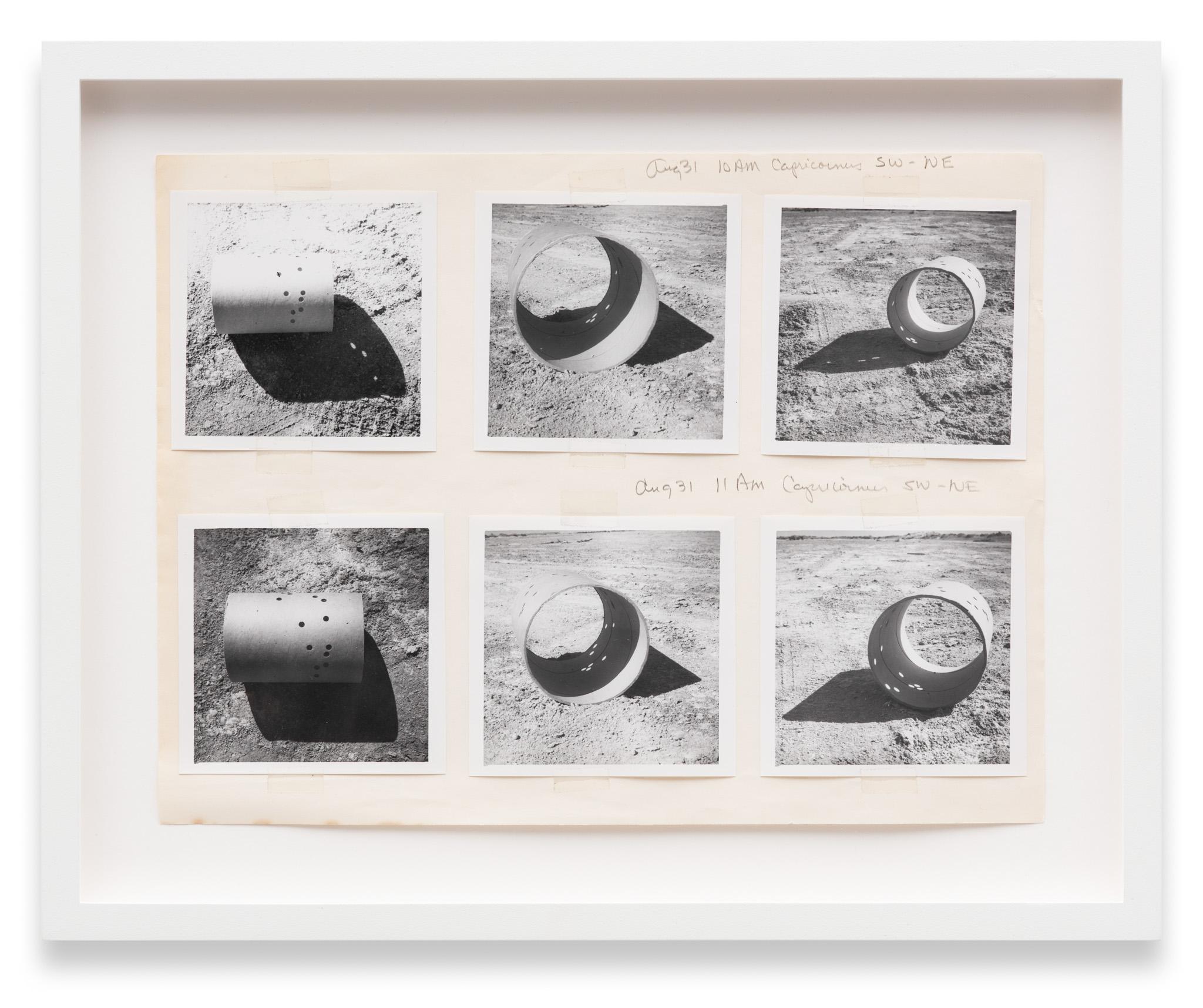 a collage of images of a cardboard tube viewed from different angles assembled on paper with graphite notations