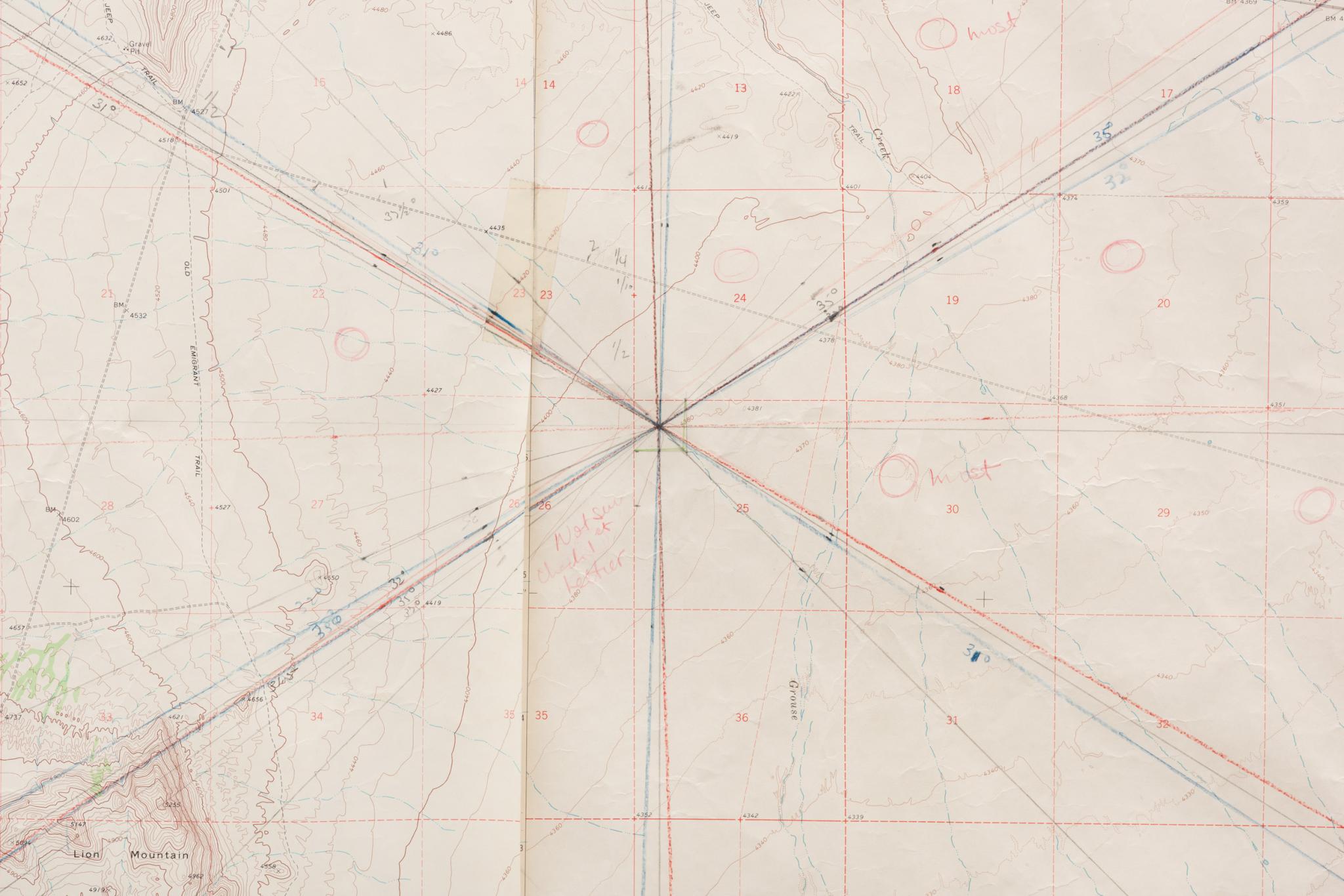 Map showing diagonal lines converging in an X