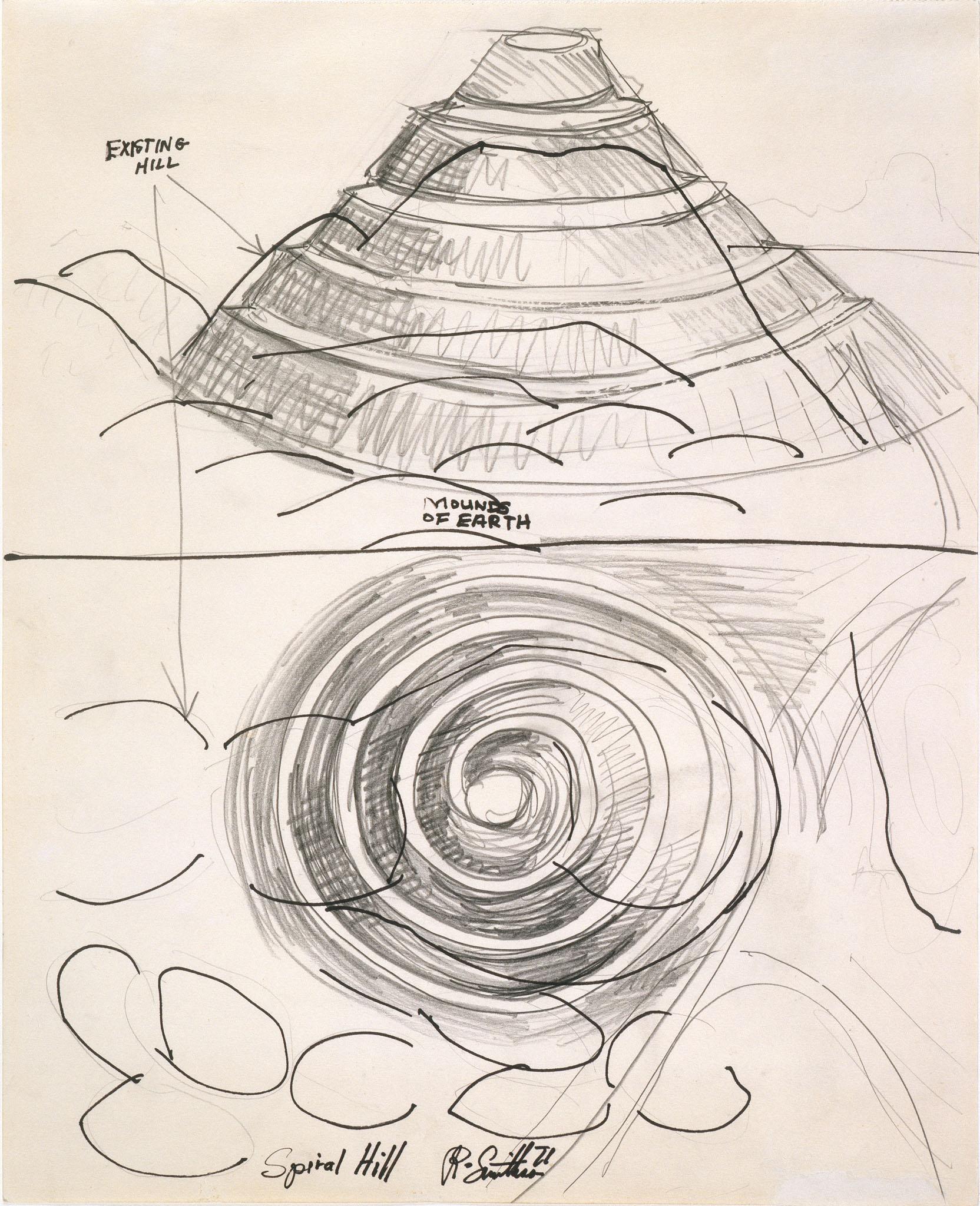 drawing of a spiral hill 