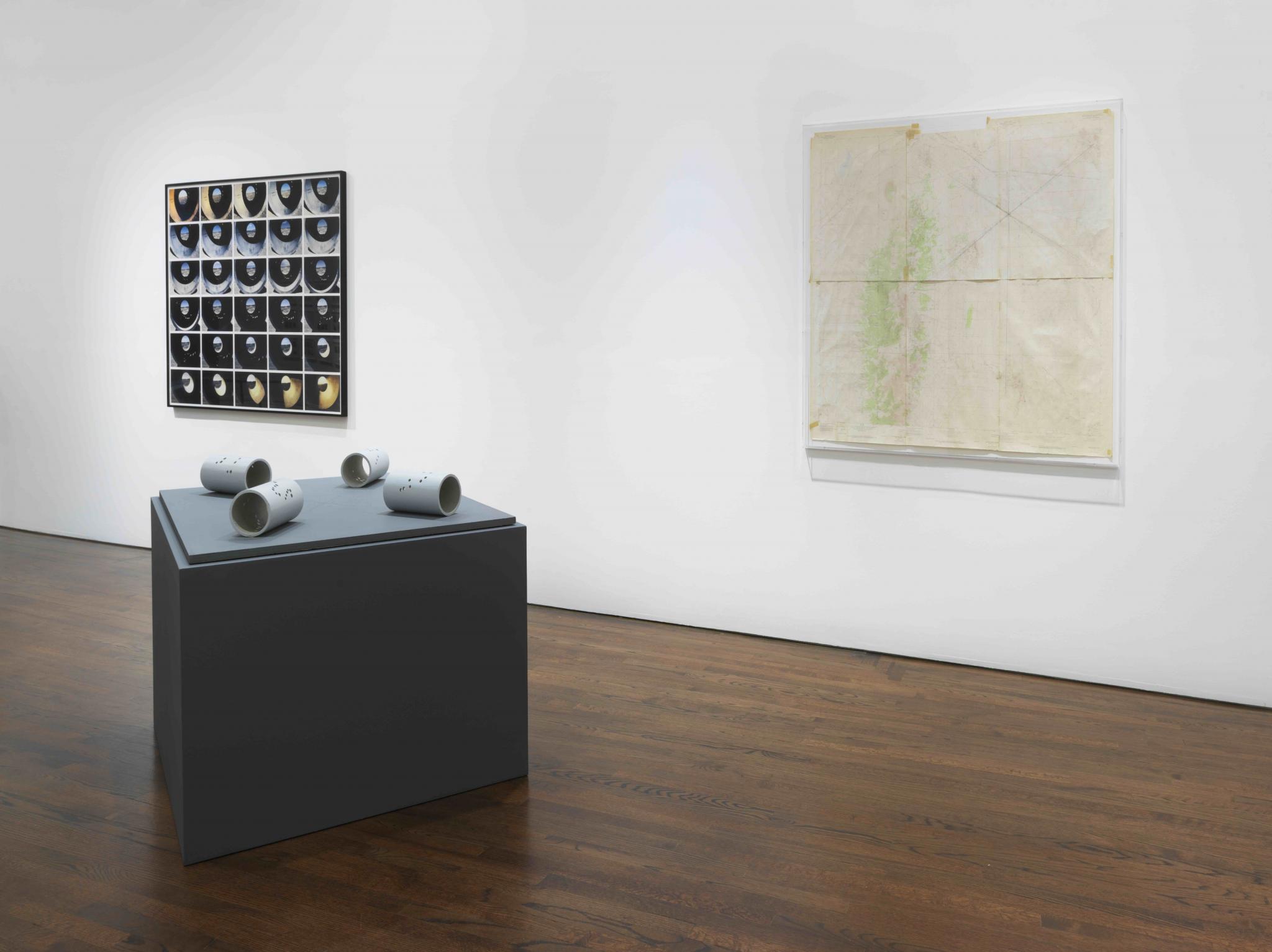 Installation view of Echoes & Evolutions: Nancy Holt’s Sun Tunnels at at Sprüth Magers
