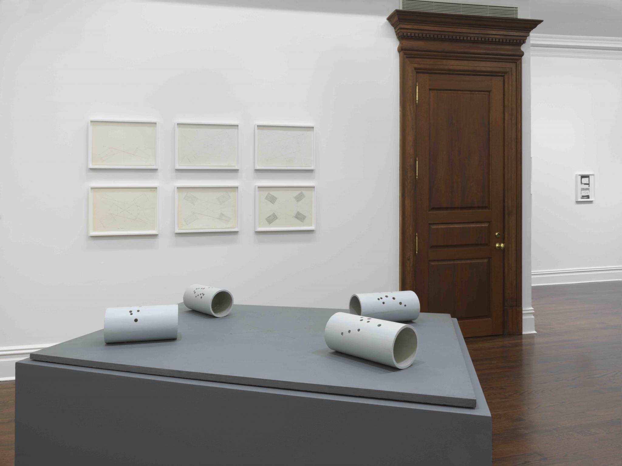 Installation view of Echoes & Evolutions: Nancy Holt’s Sun Tunnels at at Sprüth Magers, New York