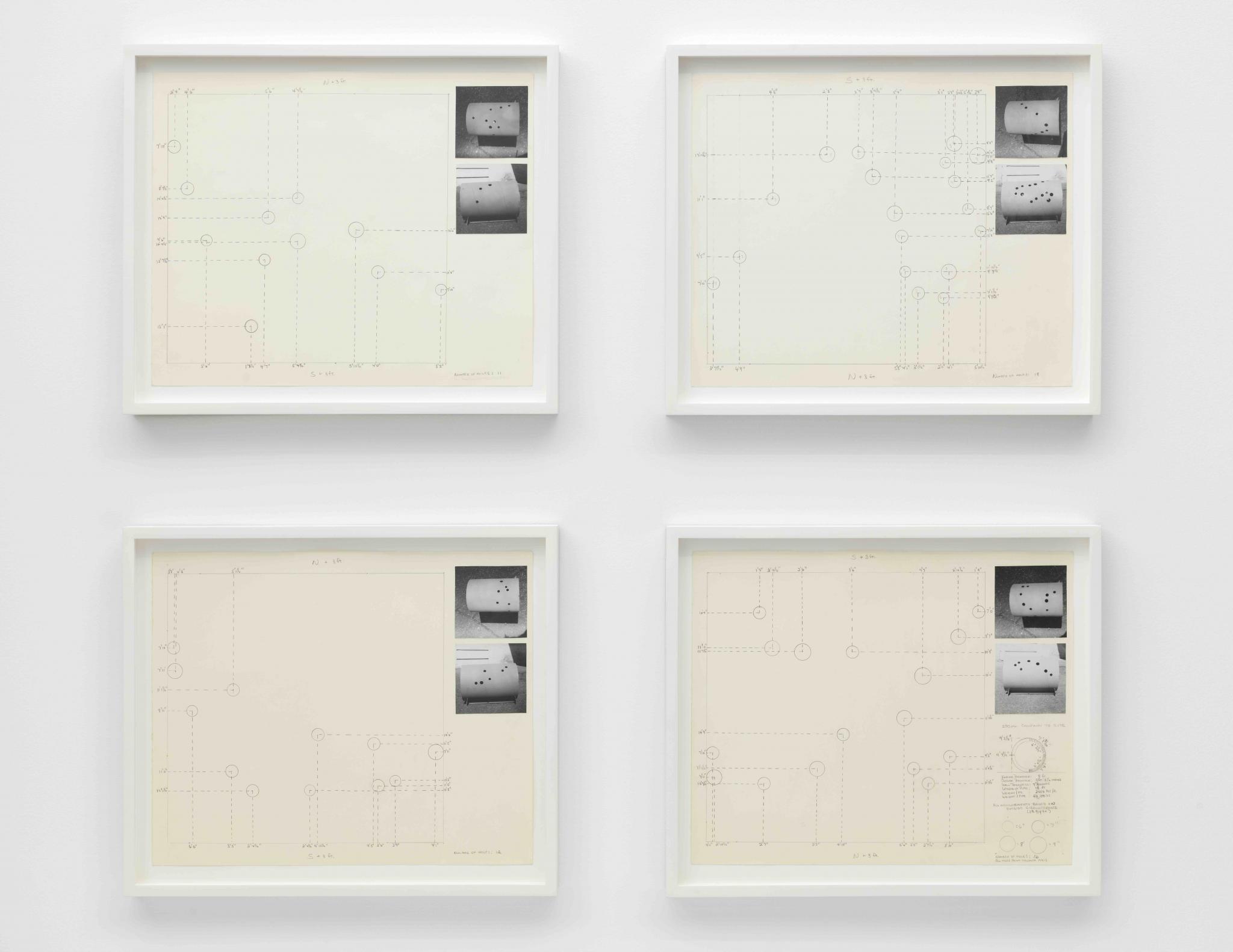 drawings mapping out the artwork Sun Tunnels by Nancy Holt