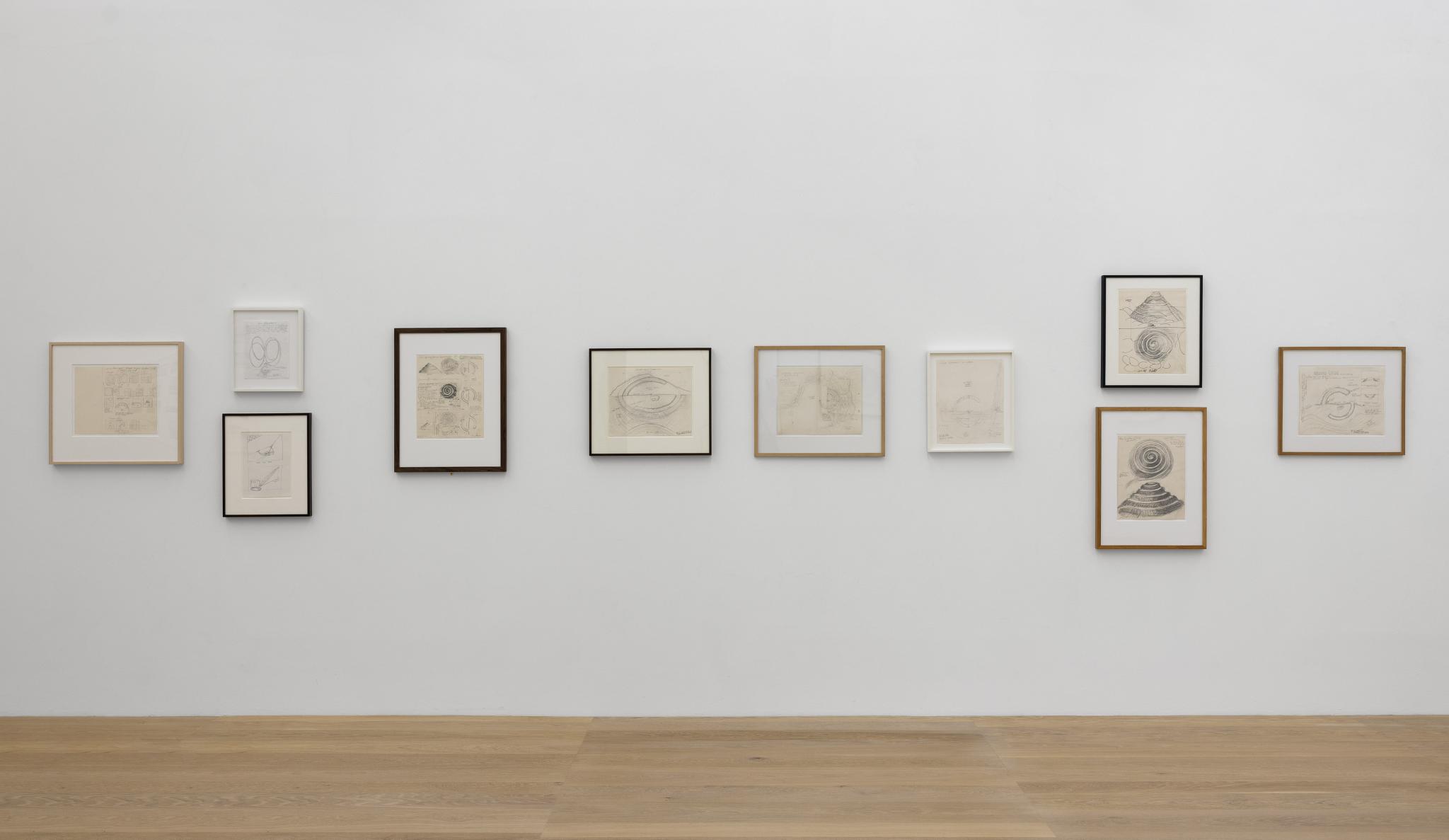 Robert Smithson artworks in a museum gallery, a selection of drawings