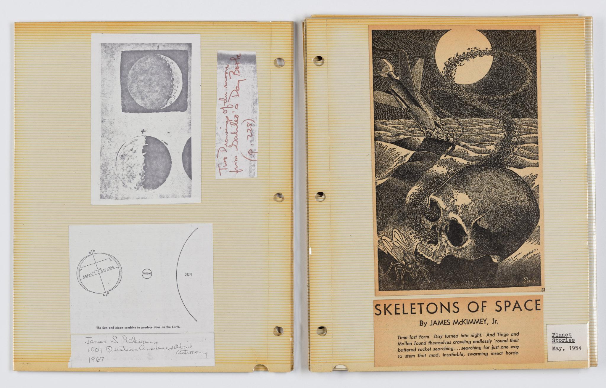a collaged book featuring images and text relating to the moon