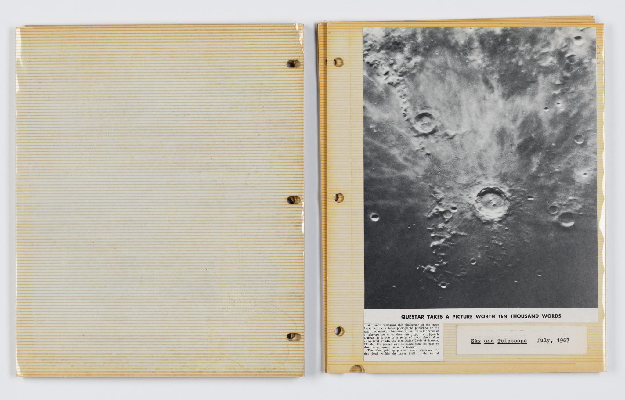 a collaged book featuring images and text relating to the moon